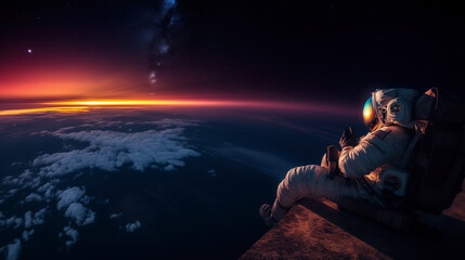 Wall Mural - An Astronaut Contemplates the Sunrise Over the Earth from Outer Space
