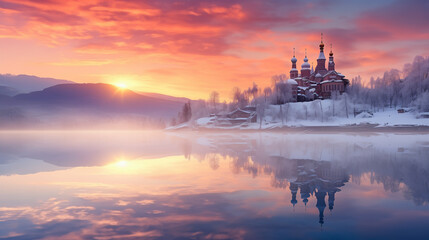 Beautiful Winter Landscape with a Church