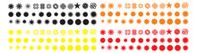 Set Of Red Black Yallow And Orange Starburst. Price Sticker, Sale Sticker, Price Tag, Starburst, Quality Mark, Retro Stars, Sale Or Discount Sticker, Sunburst Badges, Sun Ray