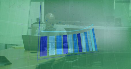 Canvas Print - Animation of statistical data processing against biracial businessman using laptop working at office