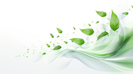 Green leaves and sparkles isolated on transparent background. Realistic vector illustration of vortex and waves with flying mint leaves isolated on white background.