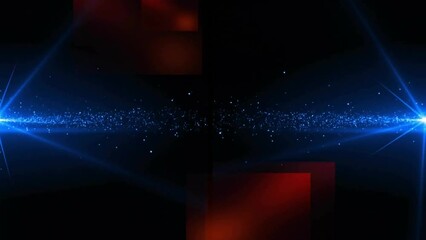 Poster - Animation of blue lens flares creating particles and squares over black background