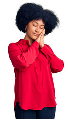 Poster - Young african american girl wearing casual clothes sleeping tired dreaming and posing with hands together while smiling with closed eyes.