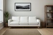 © Viktor - Interior design mockup with picture frame on a Wall. Living room in colors with sofa and painting.