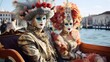 Masked performer at Venice Carnival, ornate costume, Italian tradition, festive masquerade, cultural heritage