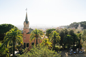 Barcelona, Spain, Park Guell. Fantastic view of famous bench in Park Guell in Barcelona, famous and extremely popular travel destination in Europe.