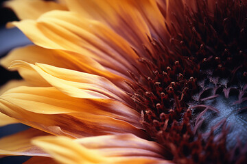 Poster - The velvety texture of a sunflower's petal in macro, showcasing the softness, subtle fuzz, and vibrant color gradients that define its natural beauty.