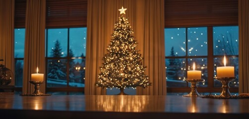 Canvas Print -  a christmas tree in front of a window and a christmas tree in front of a window and a christmas tree in front of a window and a christmas tree in front of windows.