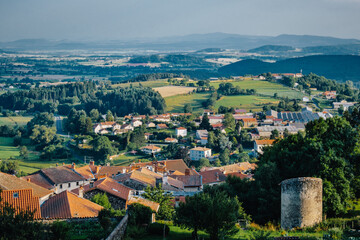 Wall Mural - View on the surrounding countryside and volcanoes from the top of Baury volcano in Allegre (Haute Loire) where sits the remains of the 