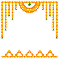 Wall Mural - Traditional indian garland marigold toran floral vector wedding and festival decoration,  Diwali decoration Toran border on transparent background PNG  5000 x 5000
