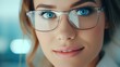 Closeup portrait of a beautiful woman wearing eyeglasses