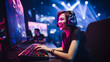 Esports and online gaming- Woman live streaming her video game session. generative ai.