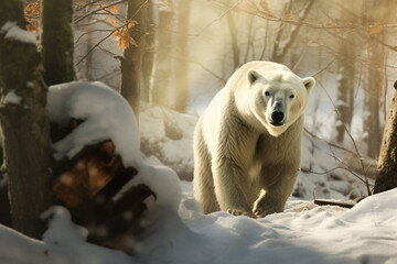 Wall Mural - Ecology Class: Polar Bear Studies in a Winter Forest.