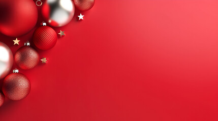 Wall Mural - Red Christmas background top view Merry Christmas and Happy New Year with red Christmas decorations on red background with copy space for text
