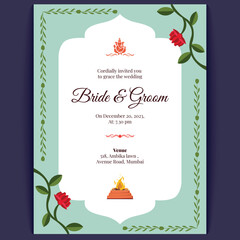 Wall Mural - Floral indian wedding card design, invitation template