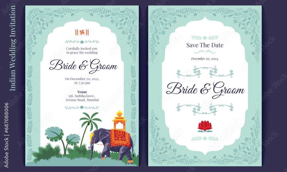 Royal indian wedding card design, invitation template Stock Vector ...