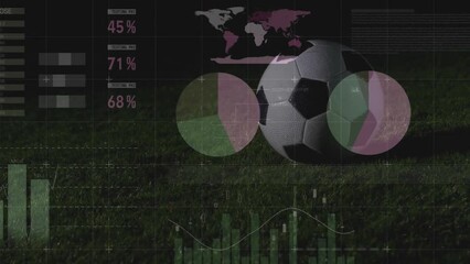 Wall Mural - animation of financial data processing over legs of male football player with ball