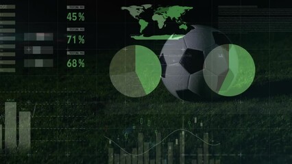 Wall Mural - animation of financial data processing over legs of male football player with ball