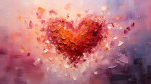 Abstract Illustration Of Pastel Red Heart On The Wall