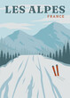 travel ski in les alpes poster vintage vector illustration design. national park in france vintage poster.