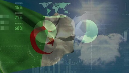 Wall Mural - animation of financial data processing over flag of algeria
