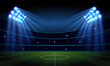 © Manuel Adorf - Football Stadium at night with blurry spotlights, supporters on tribune