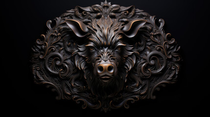  Bull head bas-relief made of dark bronze