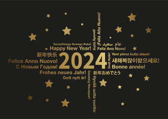 happy new year 2023 in different languages word cloud greeting card concept, vector illustration