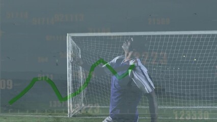 Wall Mural - animation of financial data processing over african american football player