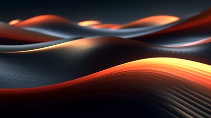 Canvas Print - 3d rendering of abstract wavy lines in black and orange colors