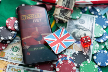 Wall Mural - gamble. Poker concept.playing cards, chips and dollars are scattered around the new poker table.