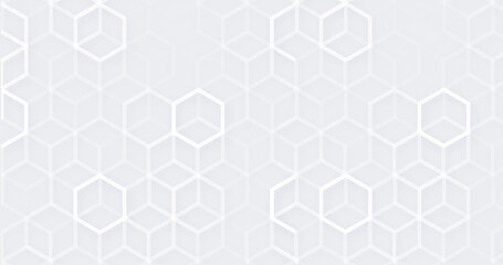 Wall Mural - abstract white geometric hexagon with white 3d grid. neumorphism elegant science background. random 