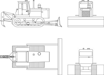 Wall Mural - Vector sketch illustration of the design of a bulldozer building construction car heavy equipment for leveling the land