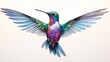 a stunning hummingbird in flight, its iridescent feathers and graceful posture depicted in vibrant colors on a clean white canvas, evoking a sense of wonder and natural beauty.