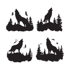 Howling Wolf Silhouette Vector icon, logo, sign isolated on white background. Vector illustration