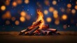 Lohri background with bonfire and bokeh lights.