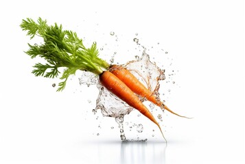 Wall Mural - fresh carrot with water splash isolated white background. generative ai