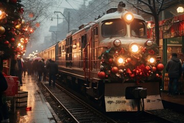 Canvas Print - Christmas Trains - Generative AI