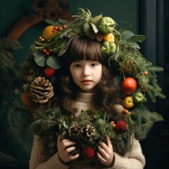 Wall Mural - little child with christmas decoration