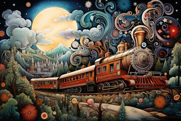 Canvas Print - Christmas Trains - Generative AI