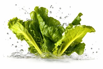 Wall Mural - mustard greens with water splash isolated on white background. generative ai