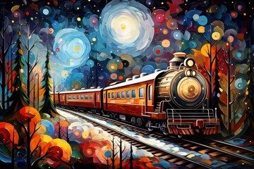 Wall Mural - Christmas Trains - Generative AI