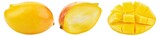 Fototapeta  - Sliced ripe yellow mango. Set. Isolated on a white background.
