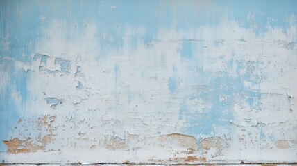 Wall Mural - close up horizontal view of a ruined blue painted wall background AI generated