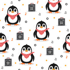 Wall Mural - Cool Penguin Cartoon Vector Pattern Design.