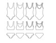 Bodysuit fashion design.Bra,panties  and knickers.Sleeveless or underwear.Swimsuit technical sketch.Bikini and one piece.Cloths template isolated.Back and front view.CAD mockup.Vector illustration.