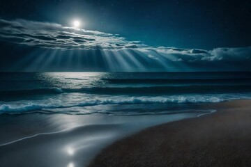 Poster - ocean in the night  wiew from the beach with dark sky in stars--