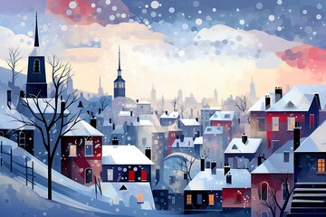 Canvas Print - Snowy Rooftops - Generative AI