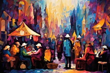 Canvas Print - Christmas Market Vendors - Generative AI