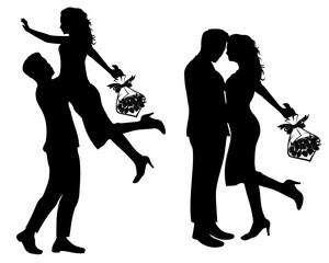 silhouettes of romantice couple